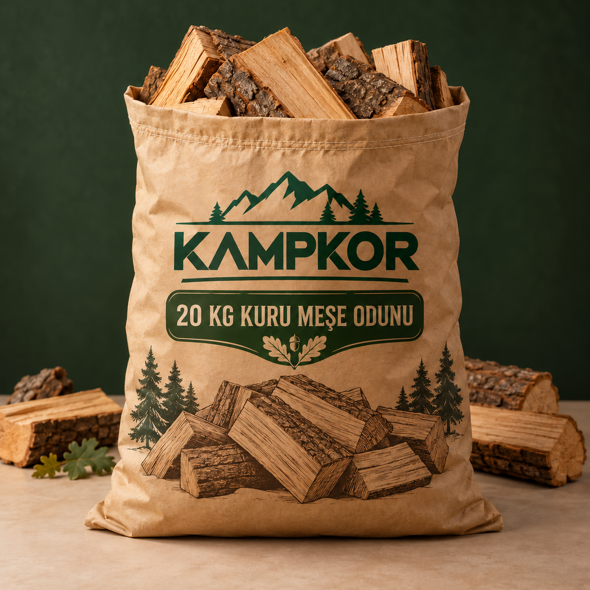 KAMPKOR Kuru Meşe Odunu – 20 kg Çuval – KAMPKOR