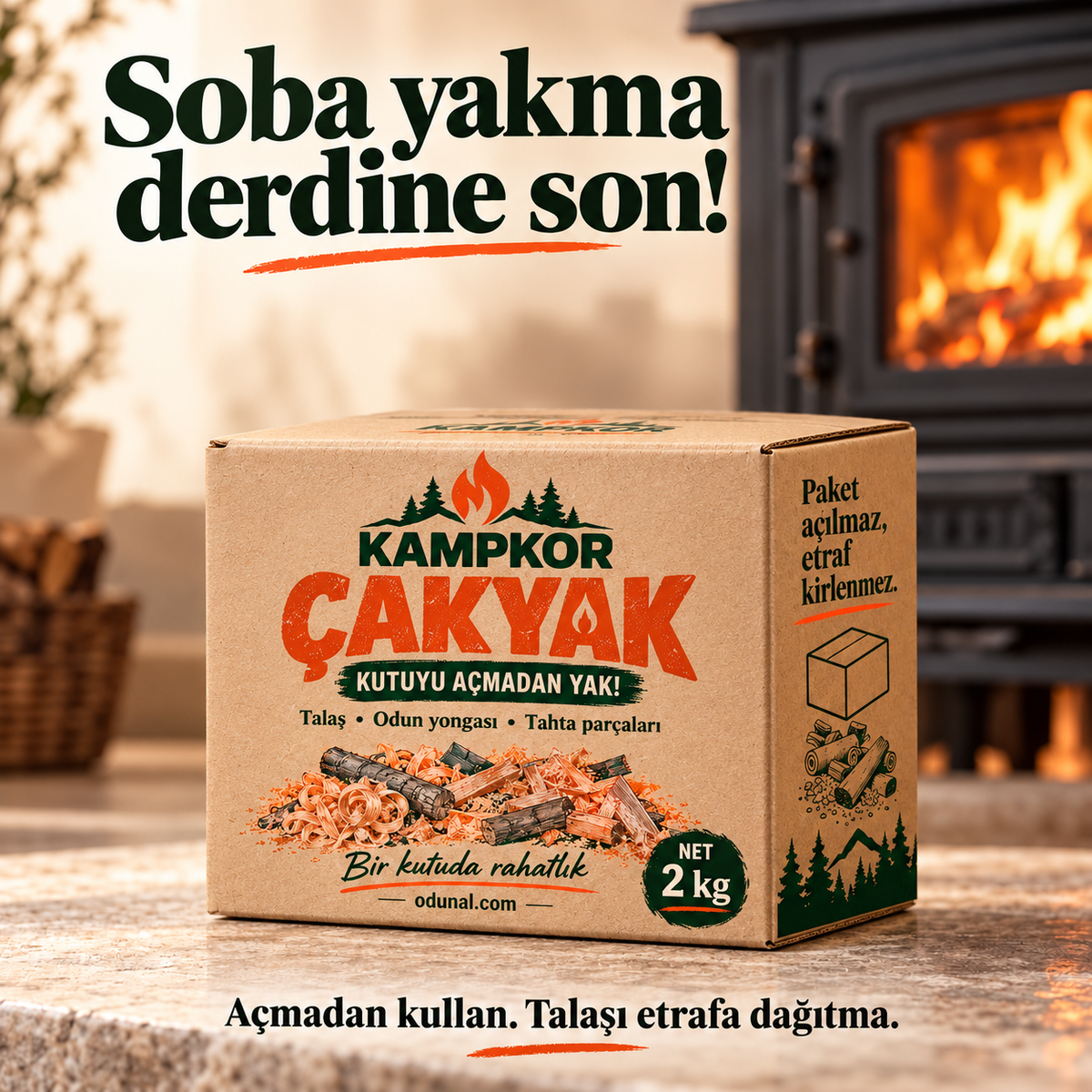 KAMPKOR ÇAKYAK net 2 kg kutulu soba tutuşturma karışımı