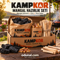 Kampkor mangal hazırlık seti, mangal kömürü, çıra ve ince odun
